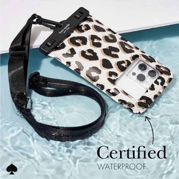 Kate Spade NIB Waterproof Leopard Phone Pouch - Black, Tan, White - Picture 3 of 12